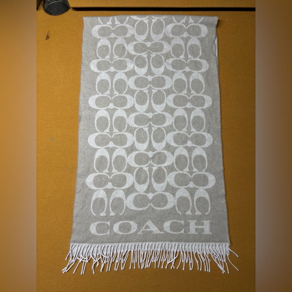 Coach Silver and White Logo Scarf